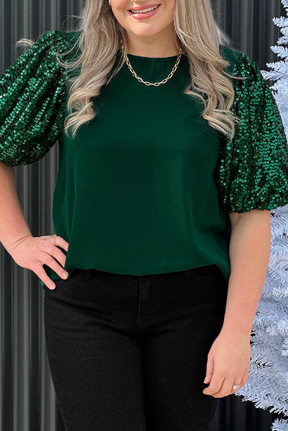 Sequin Short Sleeve Plus Size Top in Green – The Care Boutique