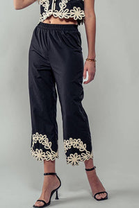 Interlaced Floral Pants in Black and Beige