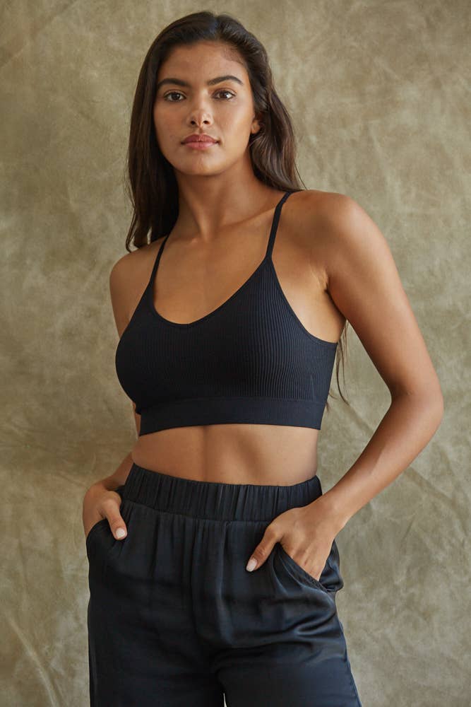 Knit Ribbed Seamless Brami in Black