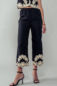 Interlaced Floral Pants in Black and Beige