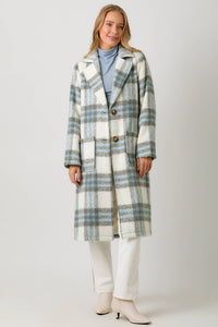 Fuzzy Plaid Long Coat in Ivory Mix