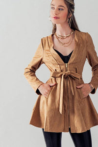 Soft Suede Tie Waist Jacket in Camel