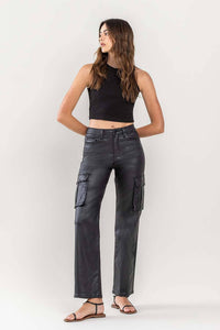 High Rise Coated Cargo Jeans