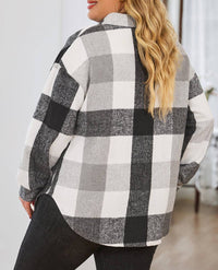 Plus Size Plaid Button Up Shacket in Black