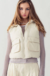 Hooded Zip Up Mini Vest in Cream