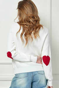 Heart Elbow Patch Knit Sweater in White