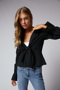 Ruffle Sleeve Peplum Jacket in Black