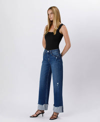 High Rise Cuffed Baggy Jeans in Blue Stream