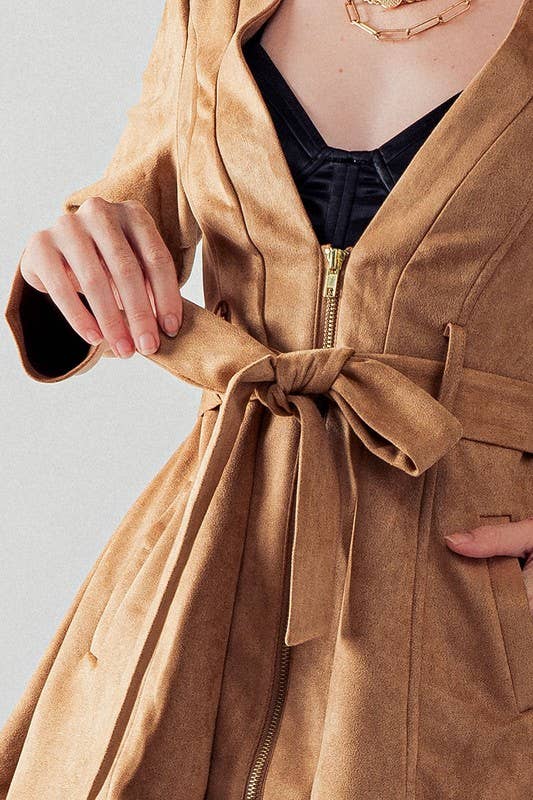 Soft Suede Tie Waist Jacket in Camel