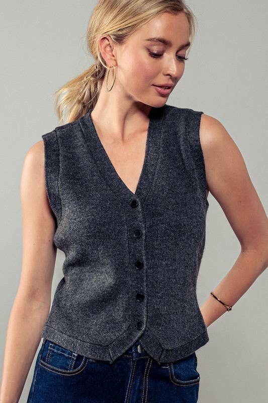 Antique Charm Knit Vest in Charcoal