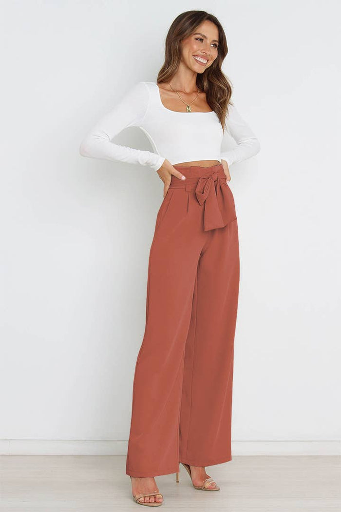 Casual Wide-Leg Trousers in Rust