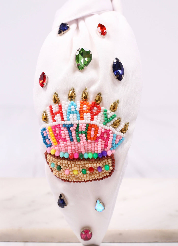 Happy Birthday Cake Headband in White