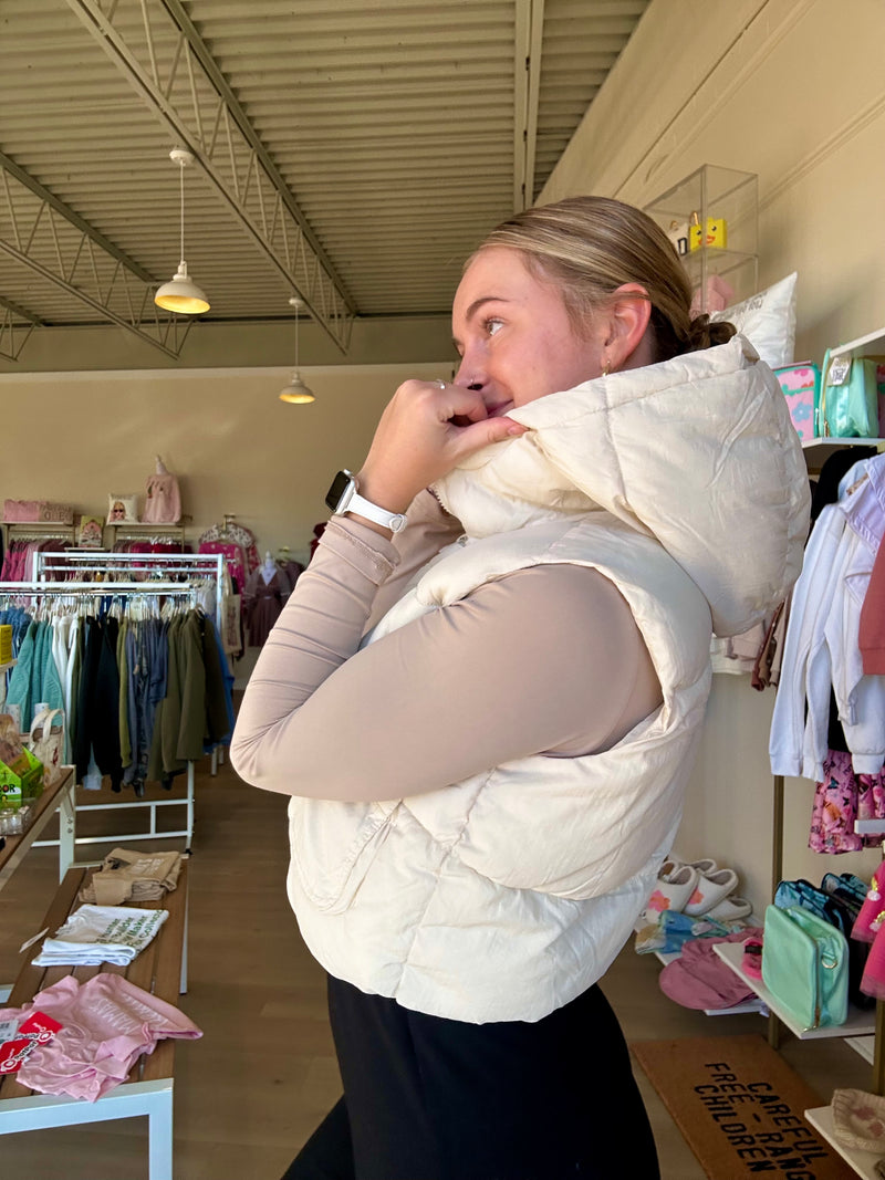 Hooded Zip Up Mini Vest in Cream