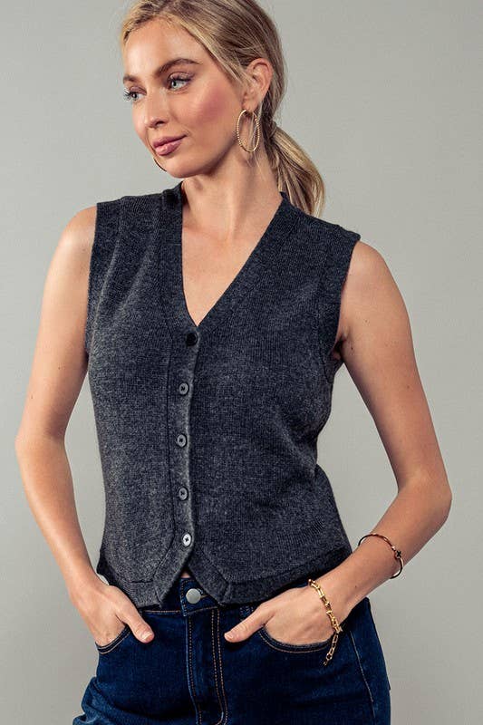 Antique Charm Knit Vest in Charcoal