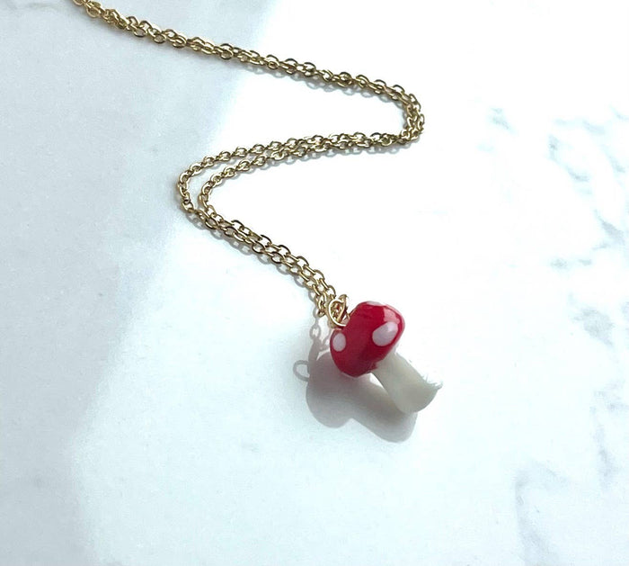 Mushroom Glass Charm Necklace