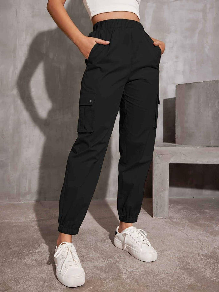 Multi Pocket Casual Cargo Pants in Black