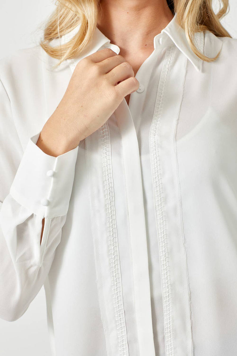 Embroidery Detail Blouse in Off White