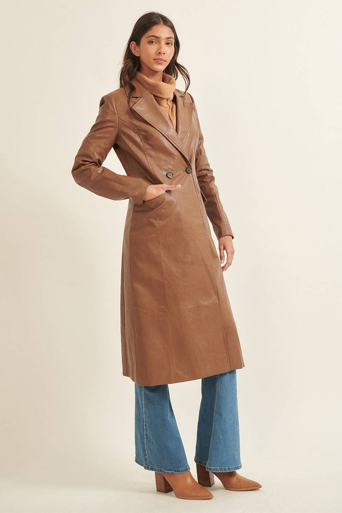 Faux Leather Midi Coat