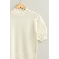 Short Sleeve Sweater With Puff Sleeve in Cream