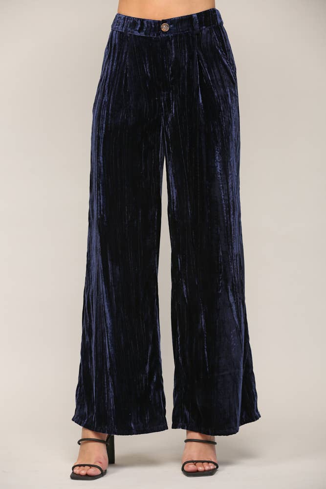 Velvet Wide Leg Pants in Moonlight Blue