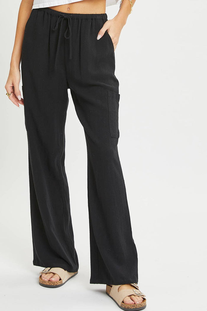 Linen Pull On Pants in Black