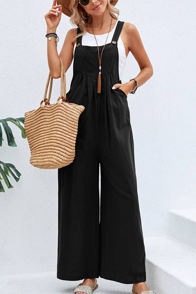 Solid Color Overalls in Black