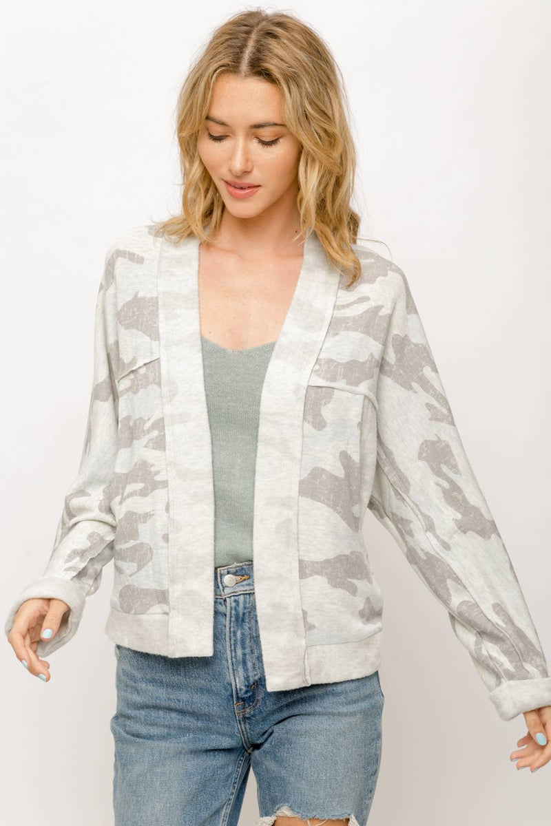 Camo Cardigan in Heather Grey