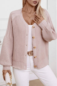 Button Up Front Open Cardigan in Light Pink