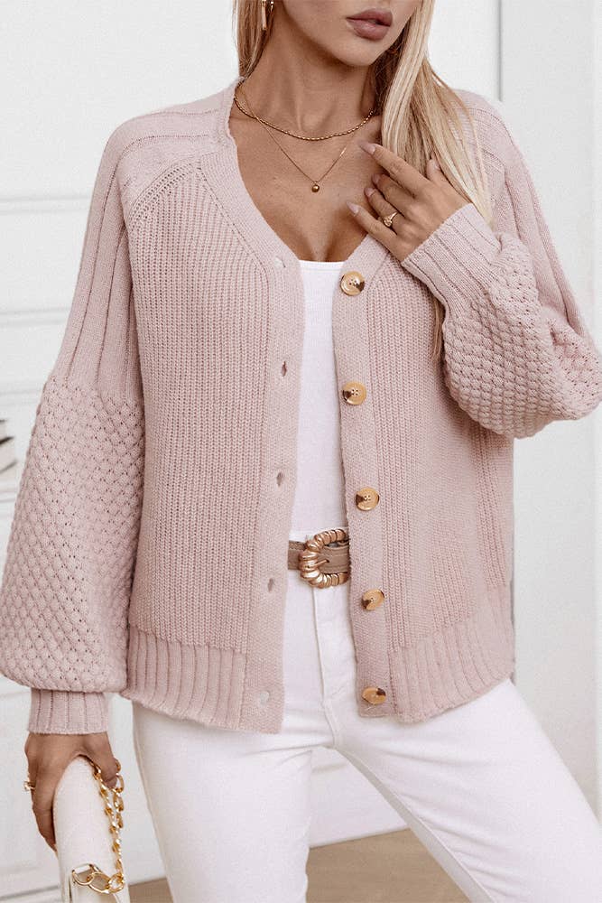 Button Up Front Open Cardigan in Light Pink