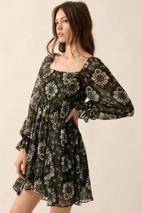 Floral Sheer Empire-Waist Mini Dress