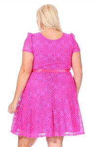 Women's Plus Size Lace Midi Dress in Hot Pink