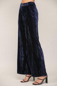 Velvet Wide Leg Pants in Moonlight Blue