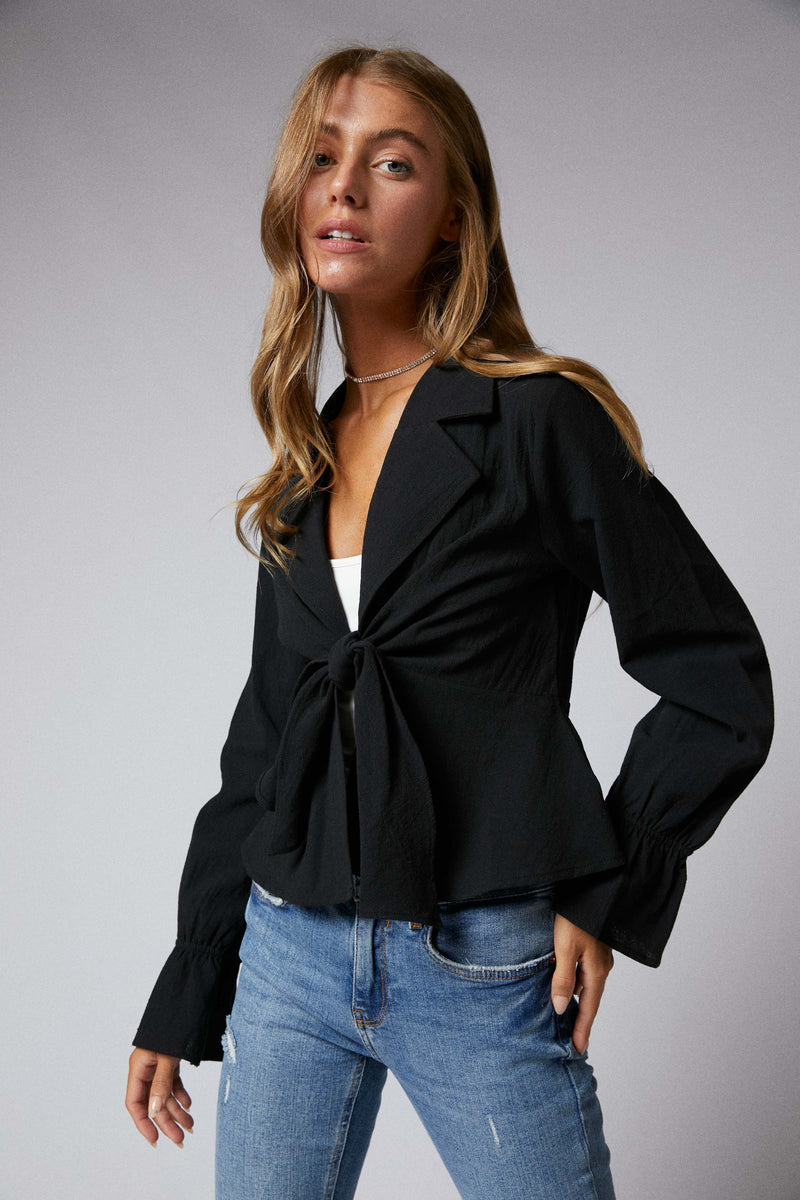 Ruffle Sleeve Peplum Jacket in Black