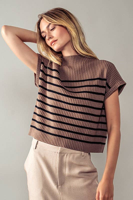 The Striped Boxy Top in Mocha