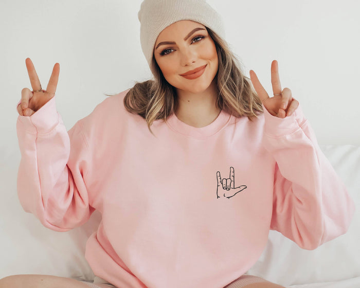 Love Sign Language Sweatshirt in Pink