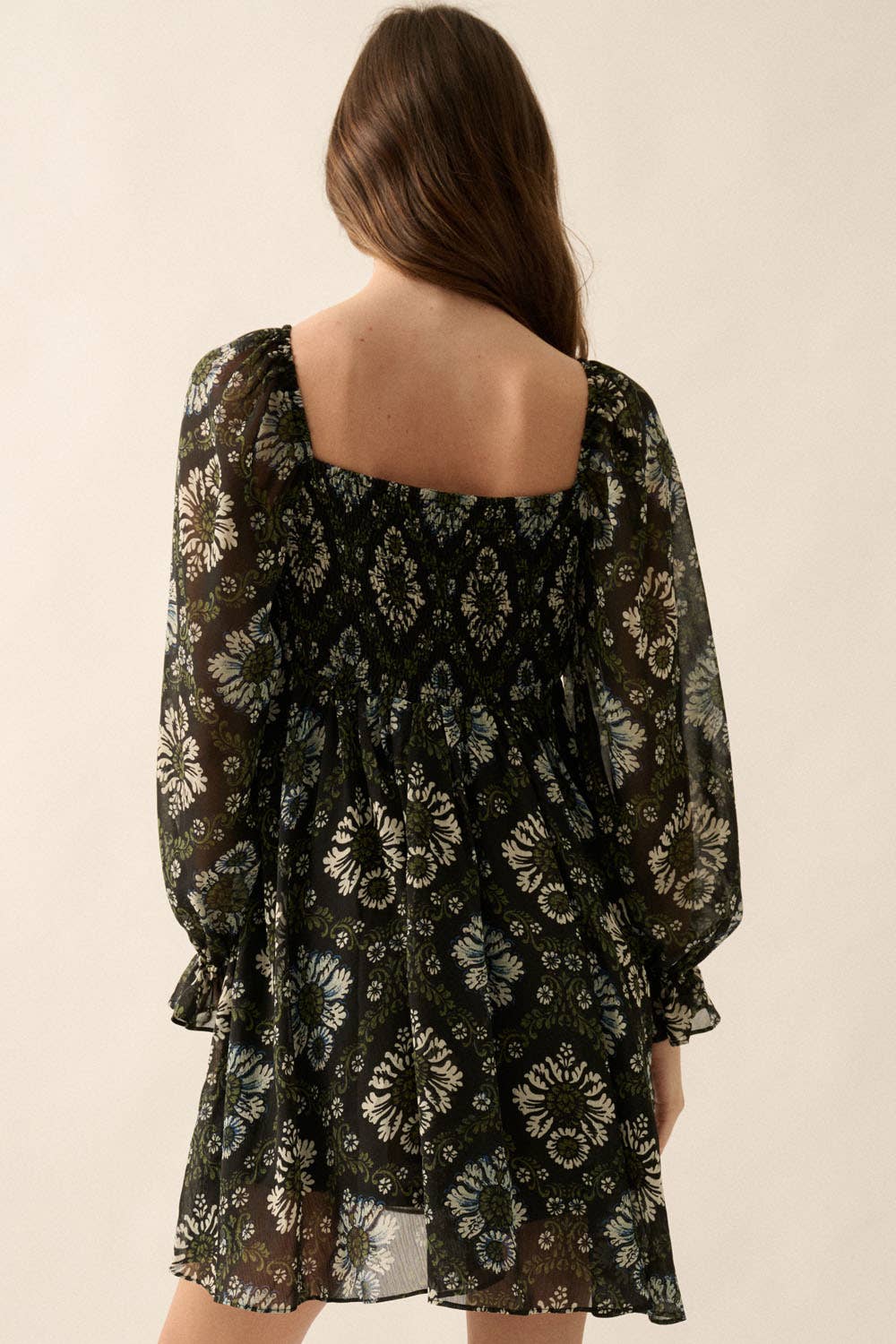 Floral Sheer Empire-Waist Mini Dress