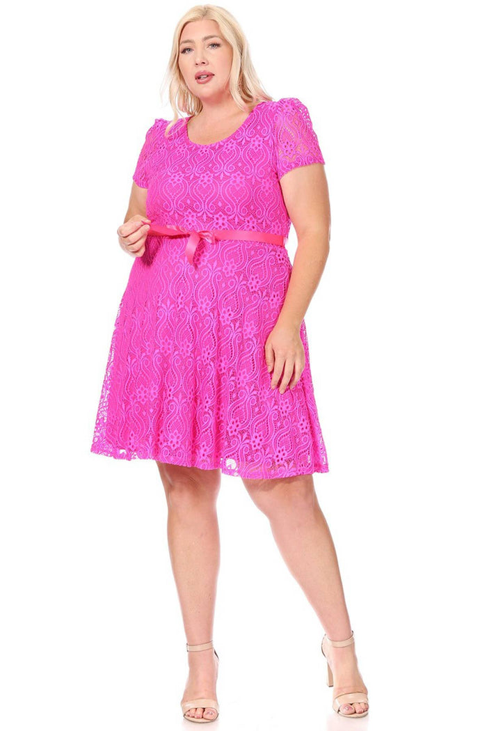 Women's Plus Size Lace Midi Dress in Hot Pink