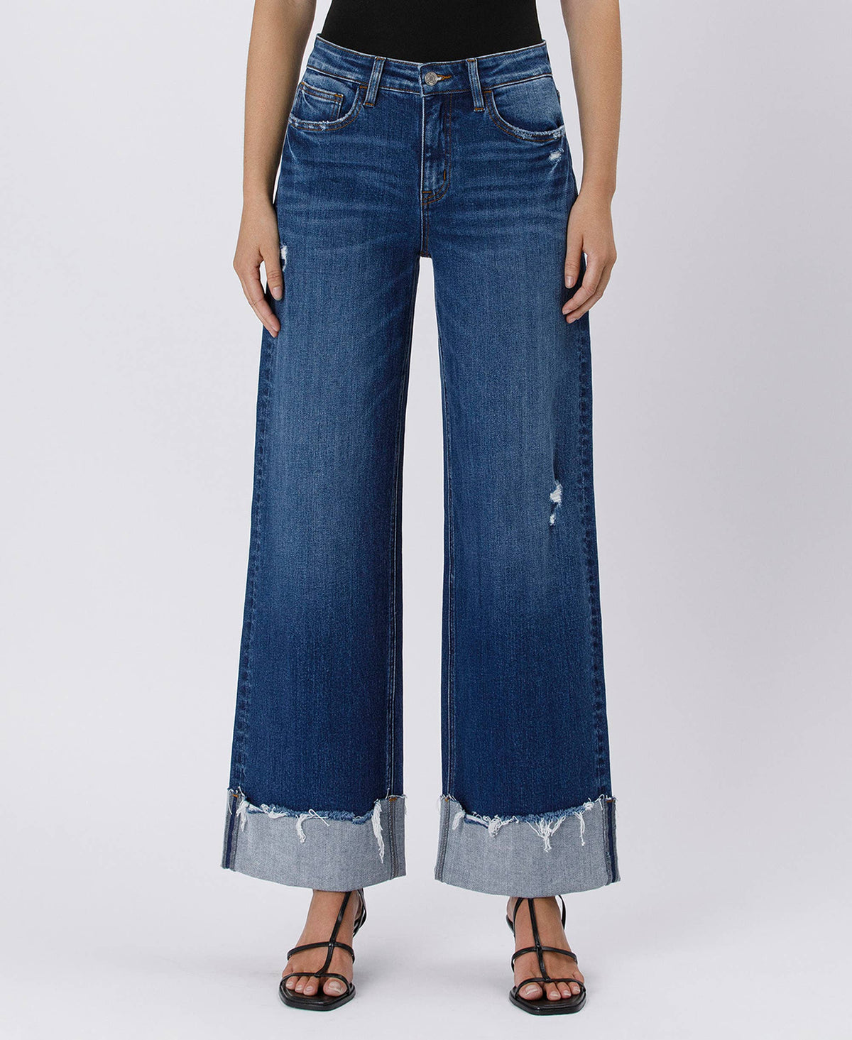 High Rise Cuffed Baggy Jeans in Blue Stream