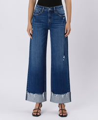 High Rise Cuffed Baggy Jeans in Blue Stream