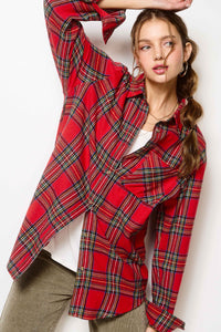 Oversized Plaid Shirt in Red Ribbon