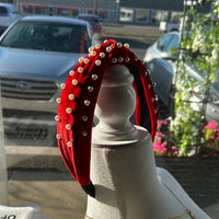 Flannel Embellished Knotted Beaded Pearl Headband