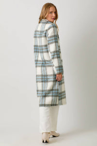 Fuzzy Plaid Long Coat in Ivory Mix