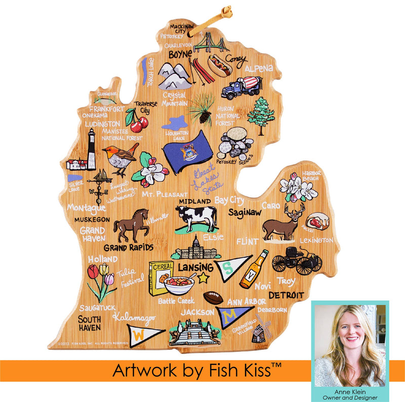 Michigan (Mitten) Cutting Board with Artwork by Fish Kiss™