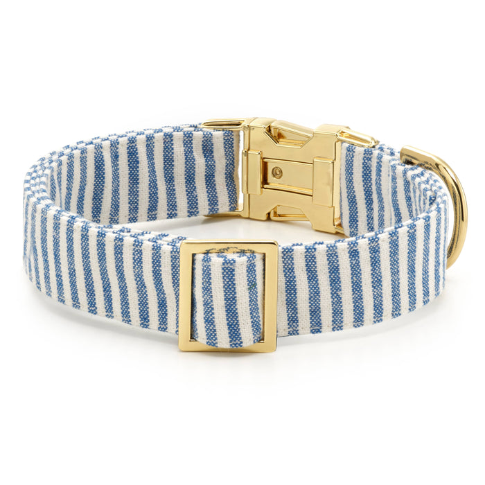 Lake Blue Stripe Spring Dog Collar: Small in Gold