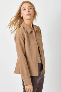 Suede Button Down Shacket in Latte