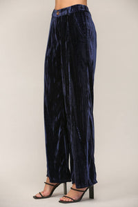 Velvet Wide Leg Pants in Moonlight Blue