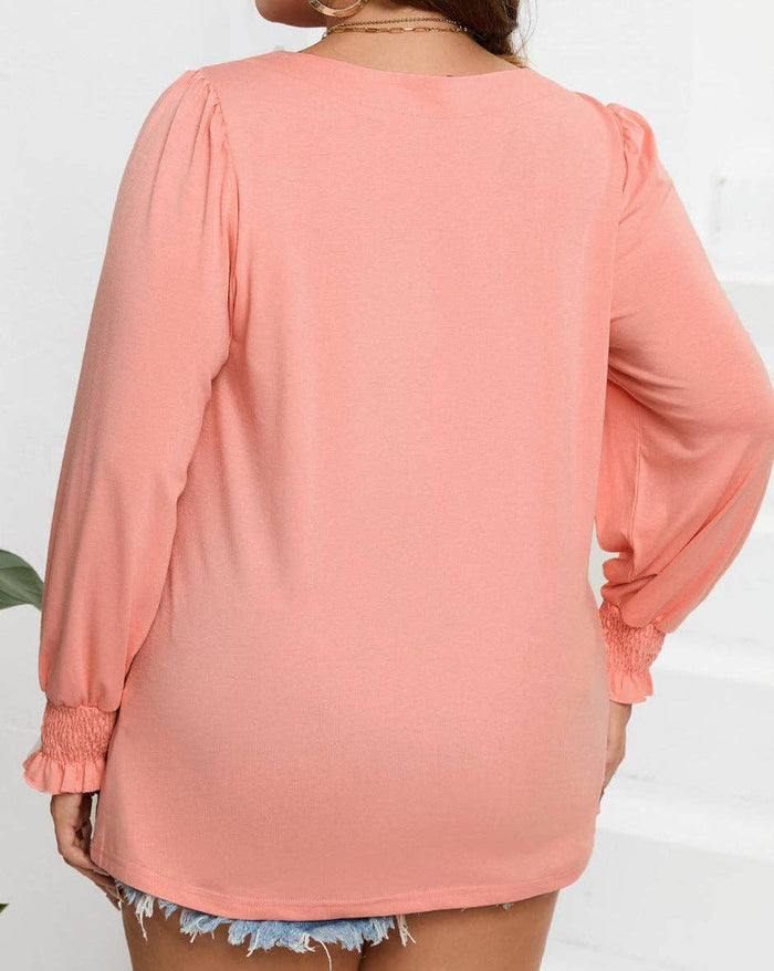 Square Neck Flounce Sleeve Plus Size Top in Pink