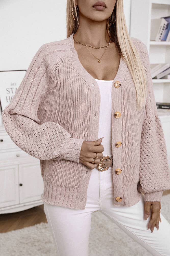 Button Up Front Open Cardigan in Light Pink