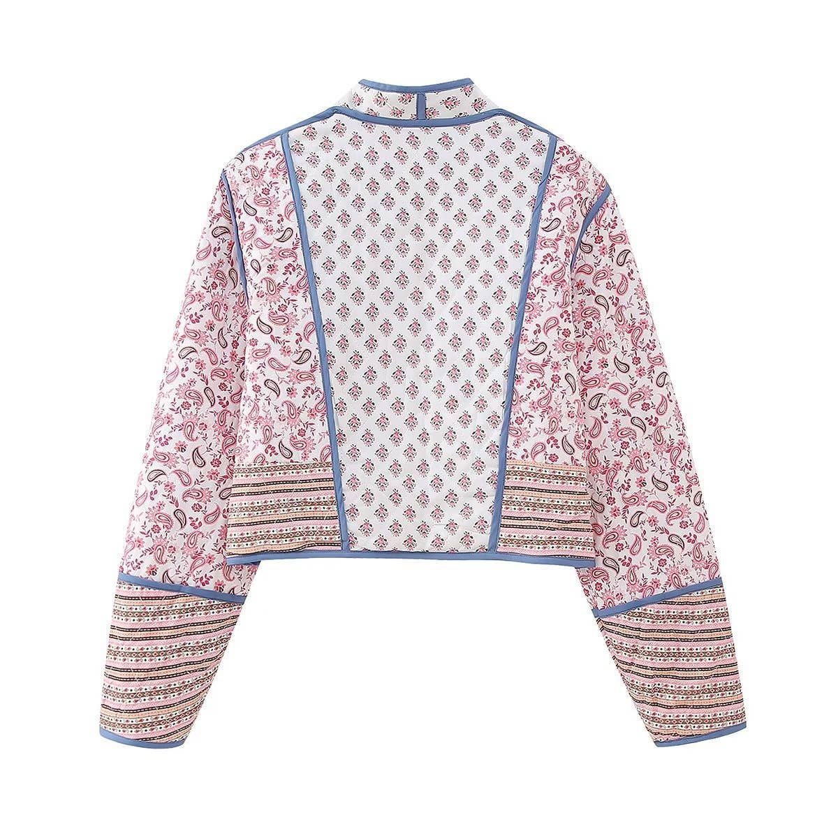 Reversible Floral Quilted Jacket in Blue and Pink