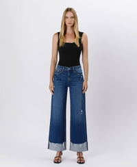 High Rise Cuffed Baggy Jeans in Blue Stream